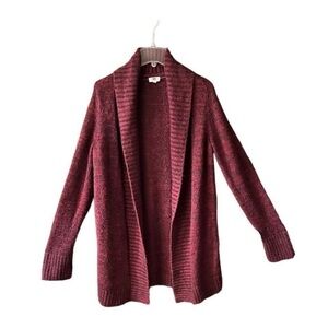 Levi Dusty Burgundy Tweed long shawl collar sweater.